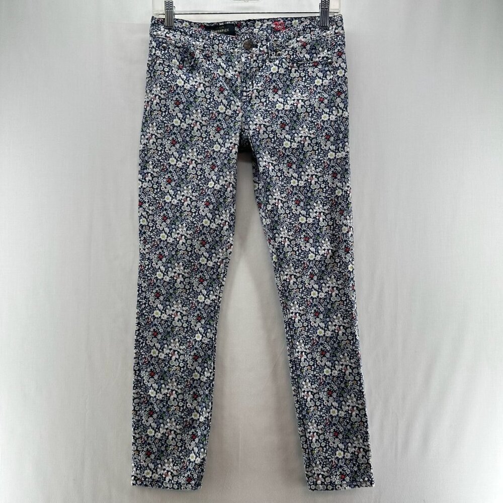 J. Crew Liberty Art Fabrics Toothpick Jeans Sz 25 Skinny Ankle Floral Navy White